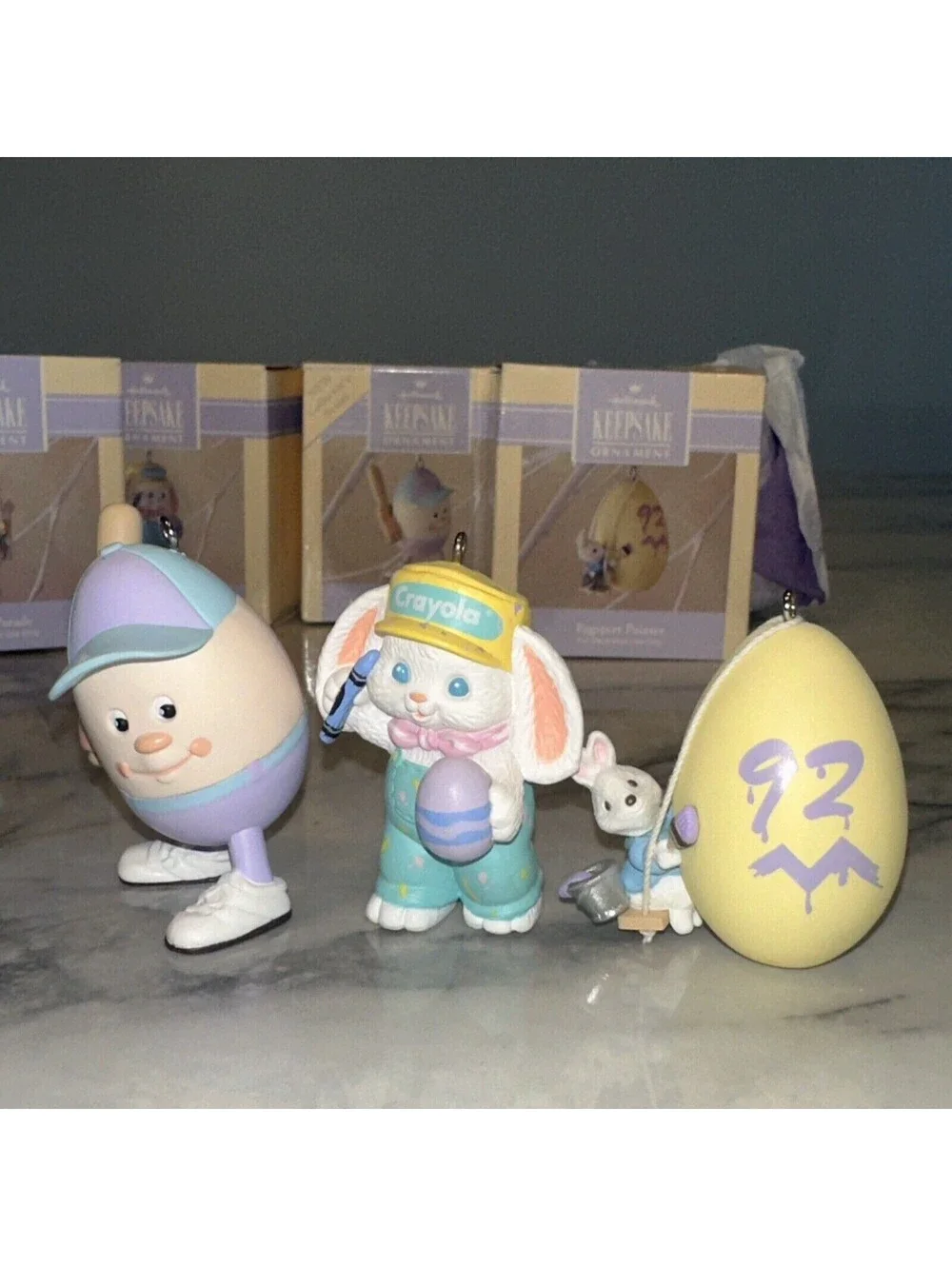 4 90s Hallmark christmas Easter Ornament Crayola Bunny Eggspert Painter Baseball